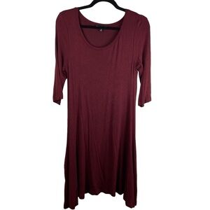 LIVING Doll Burgundy Jersey Knit 3/4 Sleeve Crew Neck Dress Medium